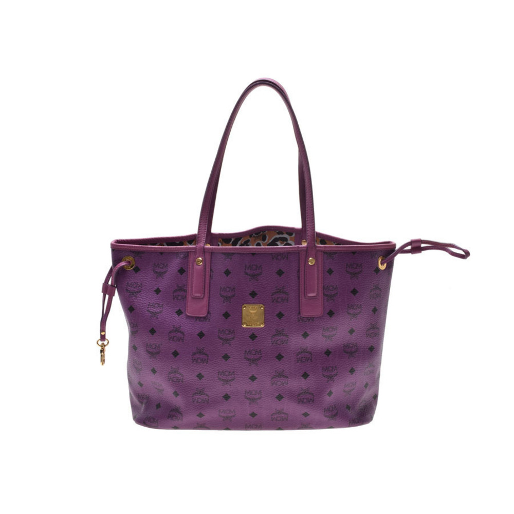 MCM purple calfskin leopard tote bag pouch